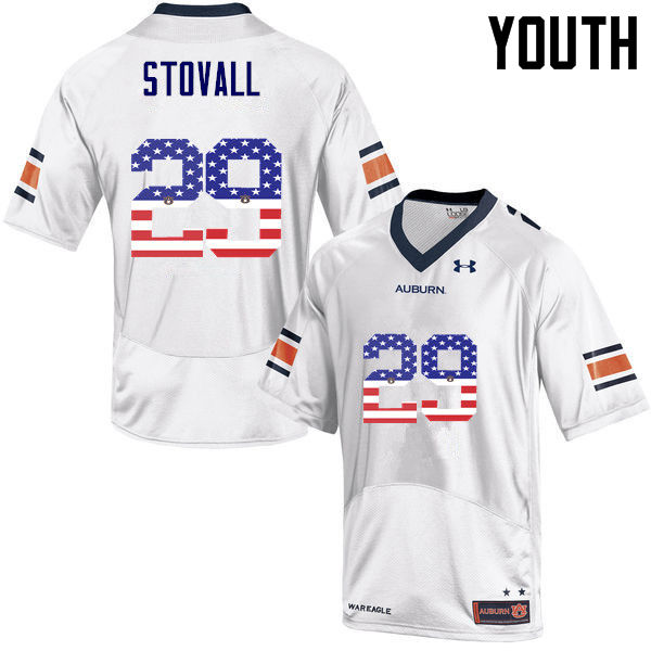 Youth #29 Tyler Stovall Auburn Tigers USA Flag Fashion College Football Jerseys-White